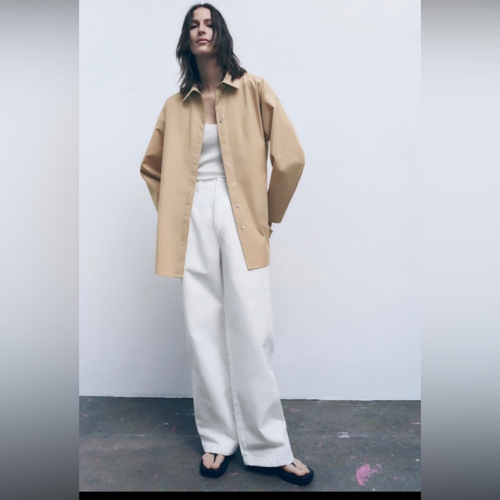 Women Zara Oversized Vented Poplin Shirt Size XS